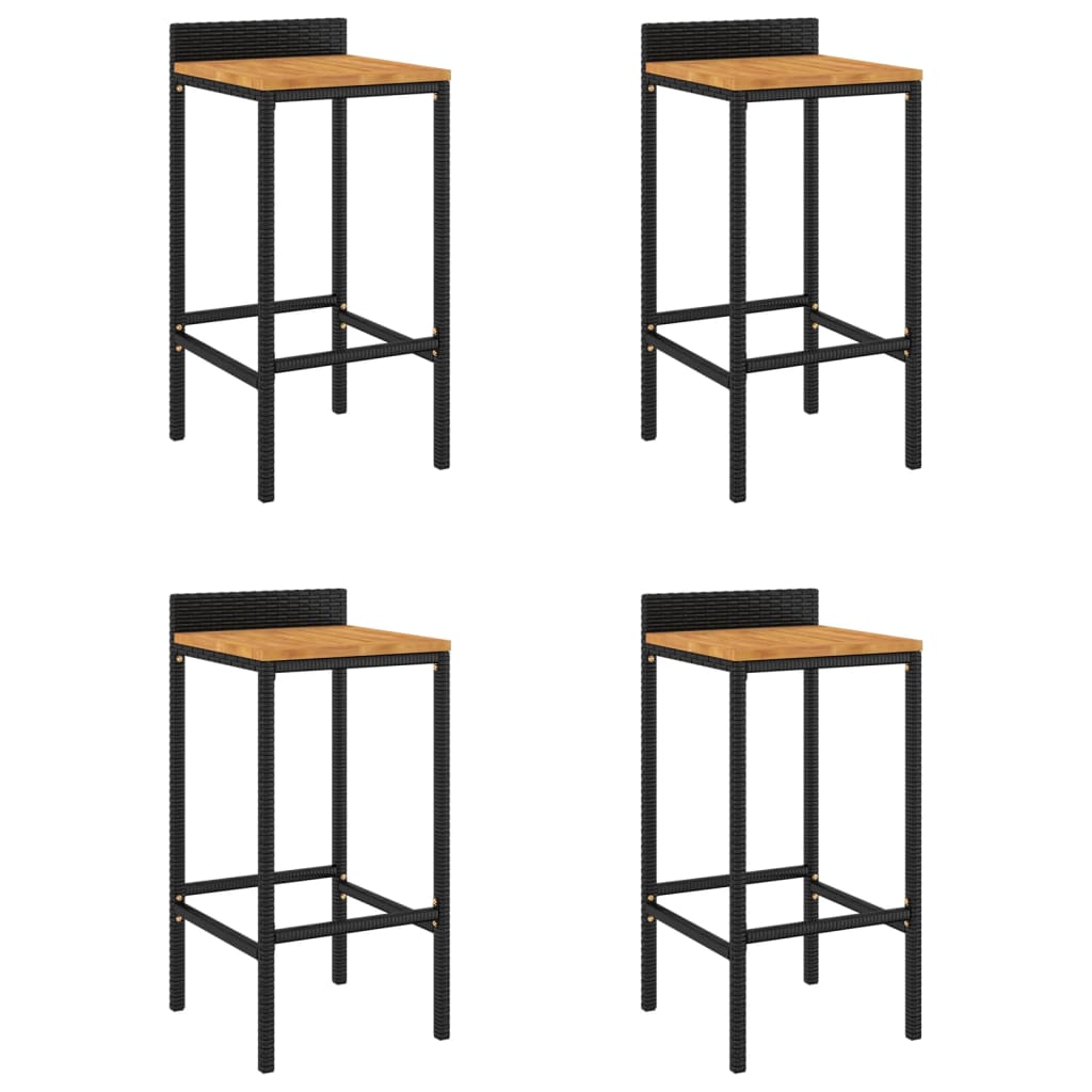 vidaXL Barkrukken 2 st poly rattan en massief acaciahout zwart