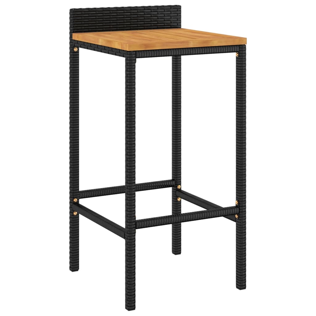 vidaXL Barkrukken 2 st poly rattan en massief acaciahout zwart