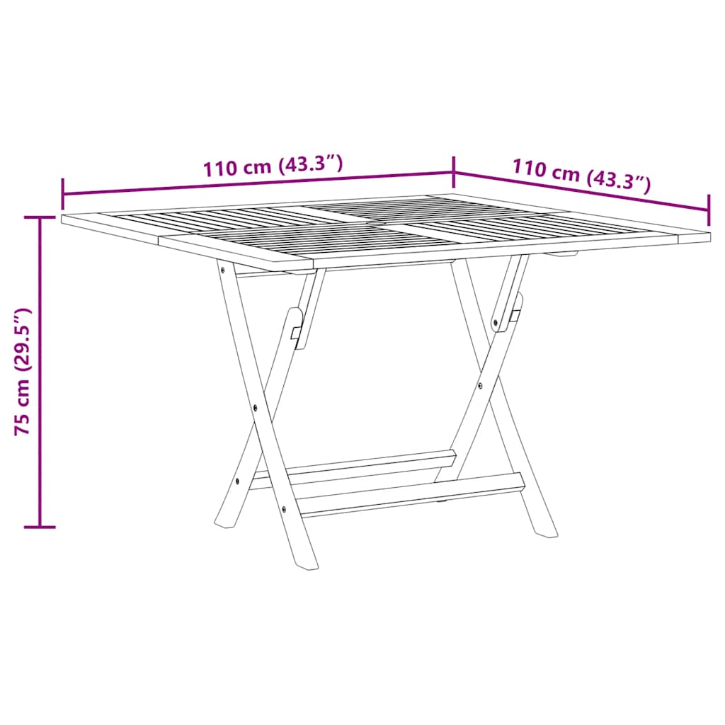 vidaXL Tuintafel inklapbaar 110x110x75 cm massief teakhout