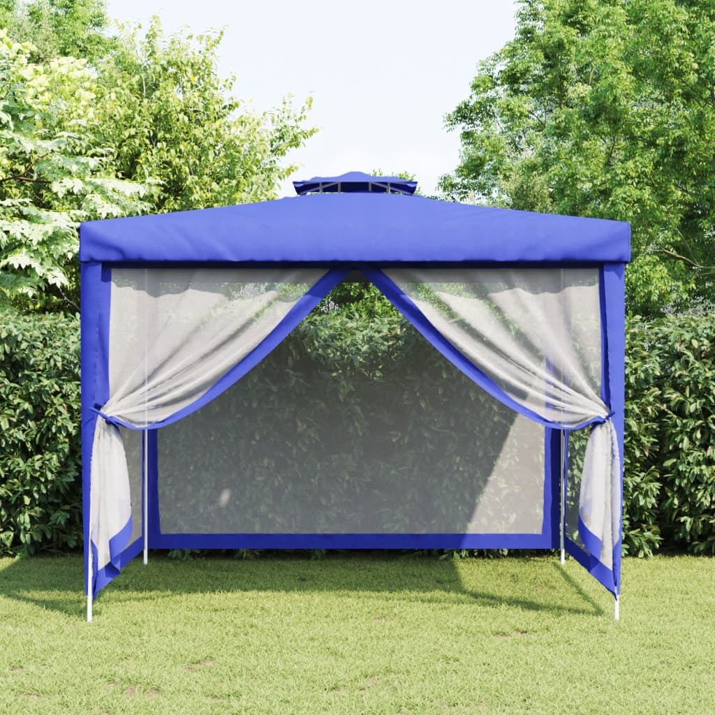 vidaXL Prieel met dubbel dak 3x3x2,68 m stof blauw