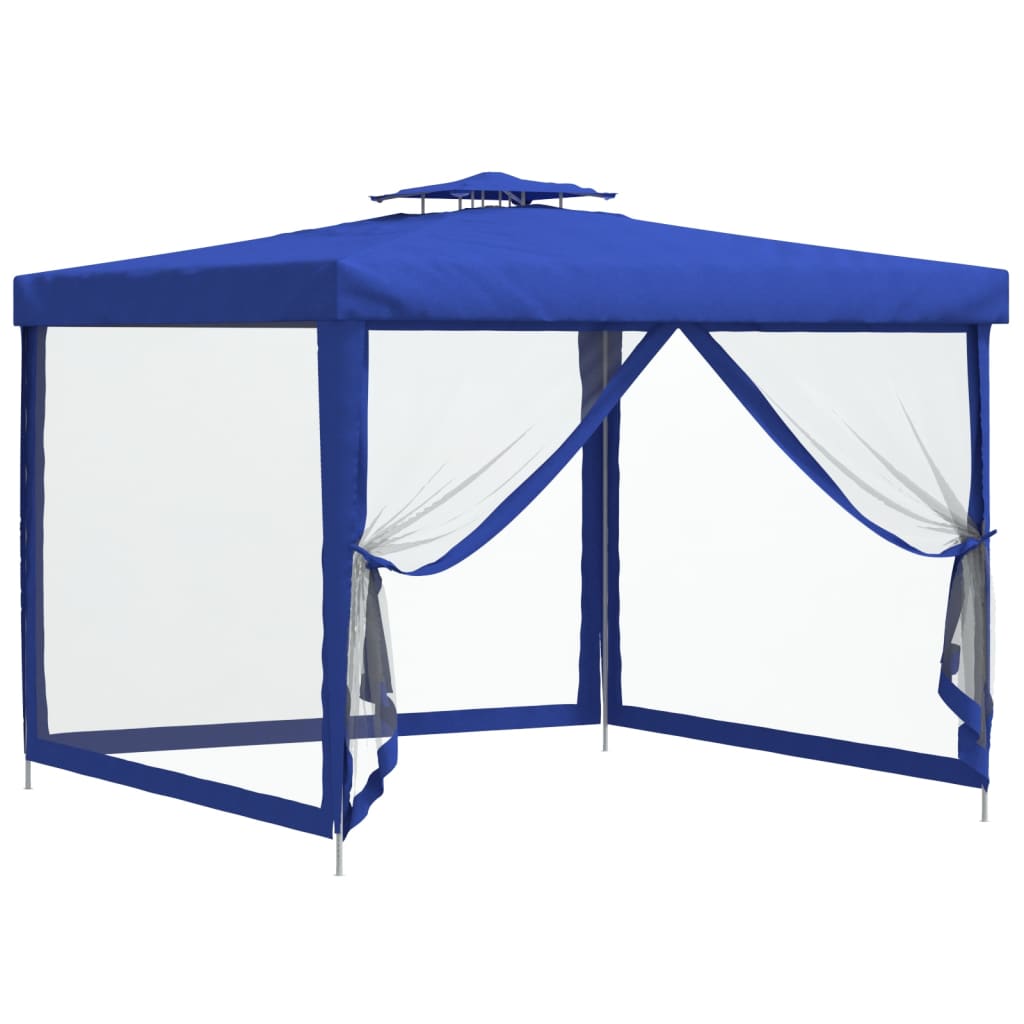 vidaXL Prieel met dubbel dak 3x3x2,68 m stof blauw