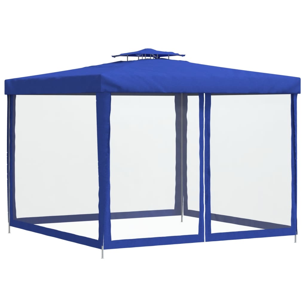 vidaXL Prieel met dubbel dak 3x3x2,68 m stof blauw