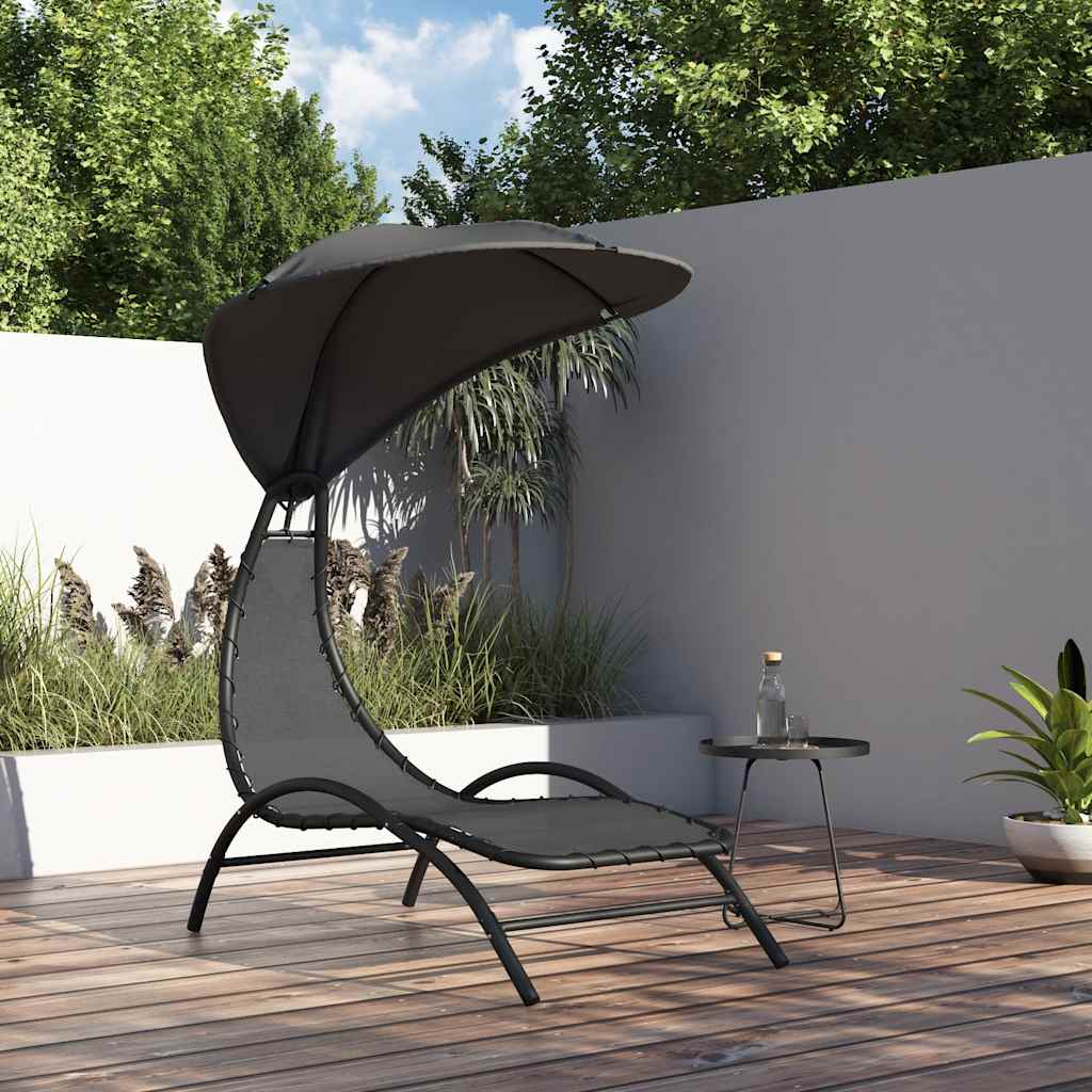 vidaXL Ligbed met luifel 167x80x195 cm stof en staal crèmekleurig