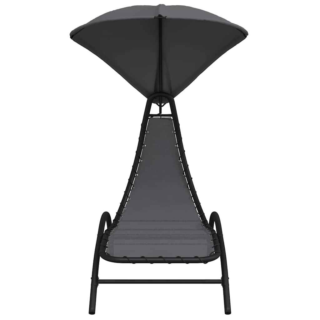 vidaXL Ligbed met luifel 167x80x195 cm stof en staal crèmekleurig