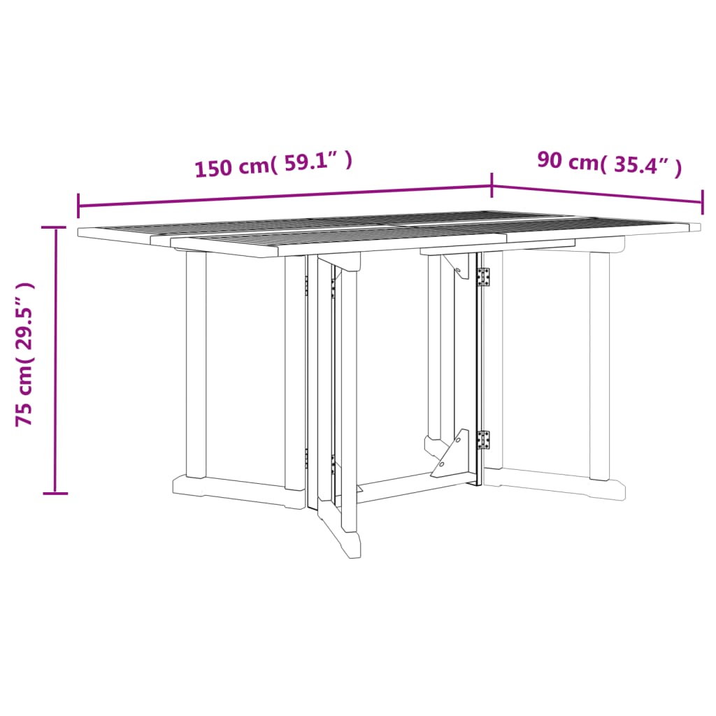 vidaXL Folding Garden Table 150x90x75 cm Solid Teak