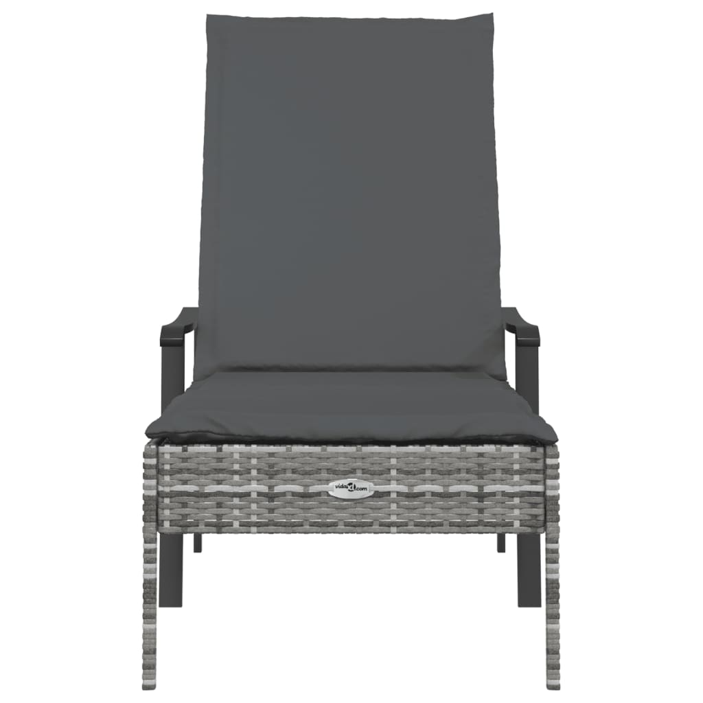 vidaXL Ligbed met kussen poly rattan grijs