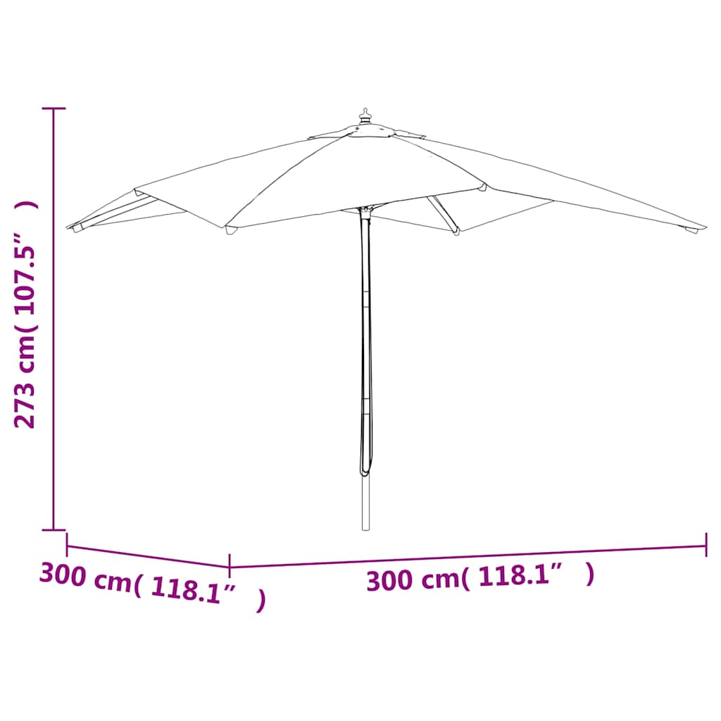 vidaXL Parasol with Wooden Pole 300x300x273 cm Sand