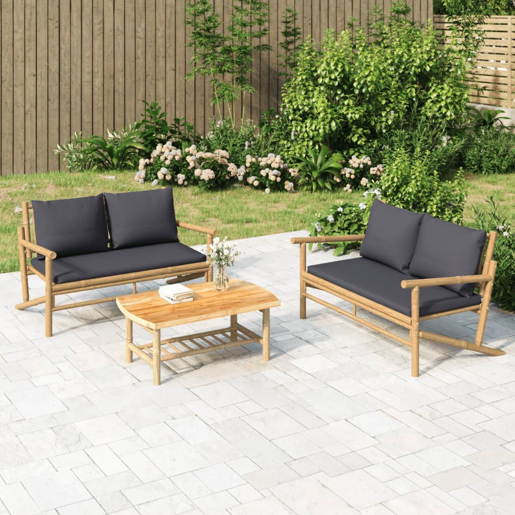 vidaXL Tuinbank met crèmewitte kussens bamboe