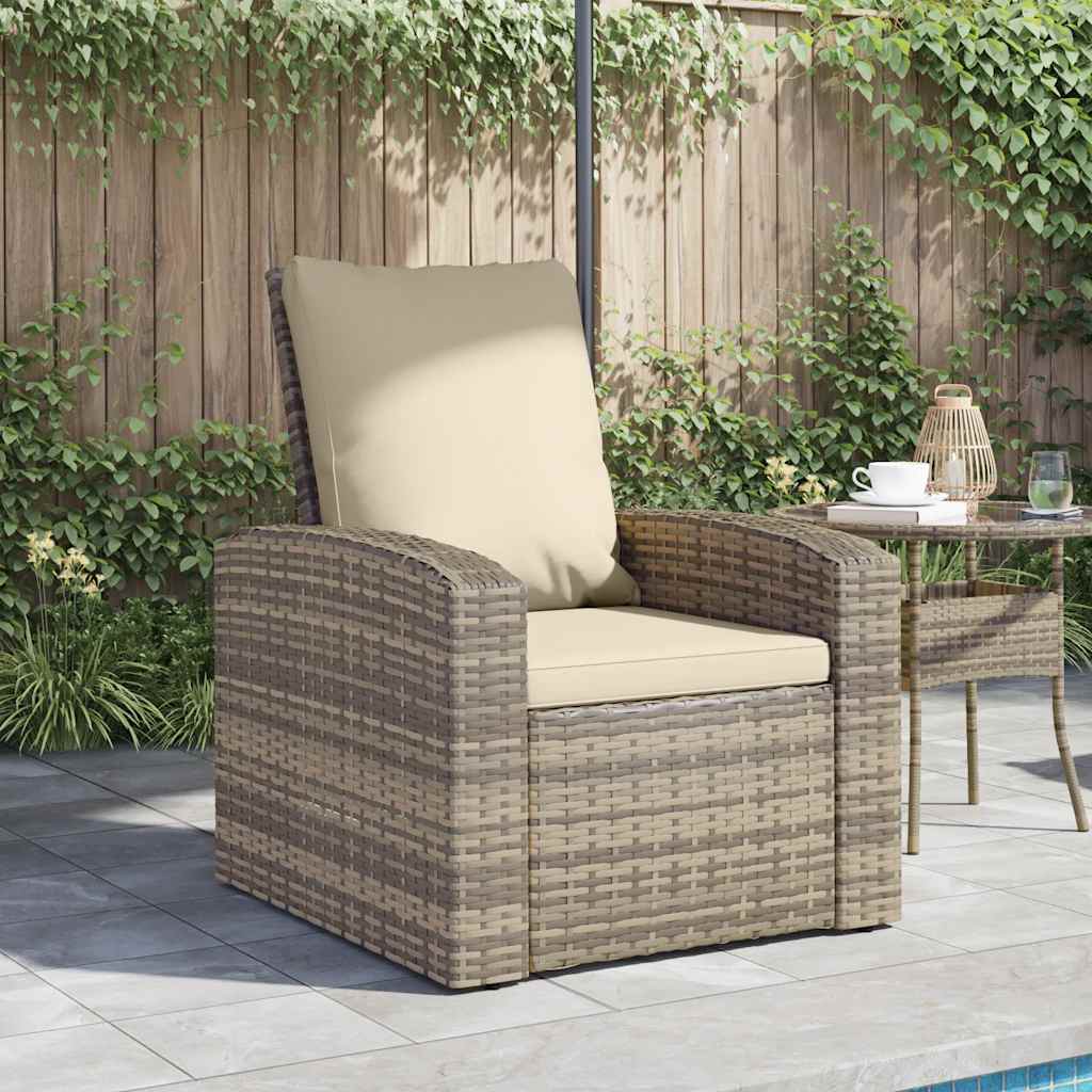 vidaXL Garden Chair Adjustable with Cushions Poly Rattan Light Brown