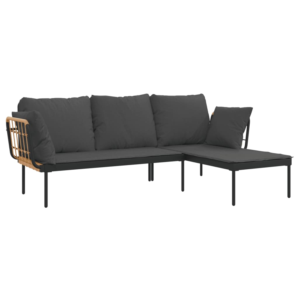 vidaXL 3-delige Loungeset met kussens poly rattan beige