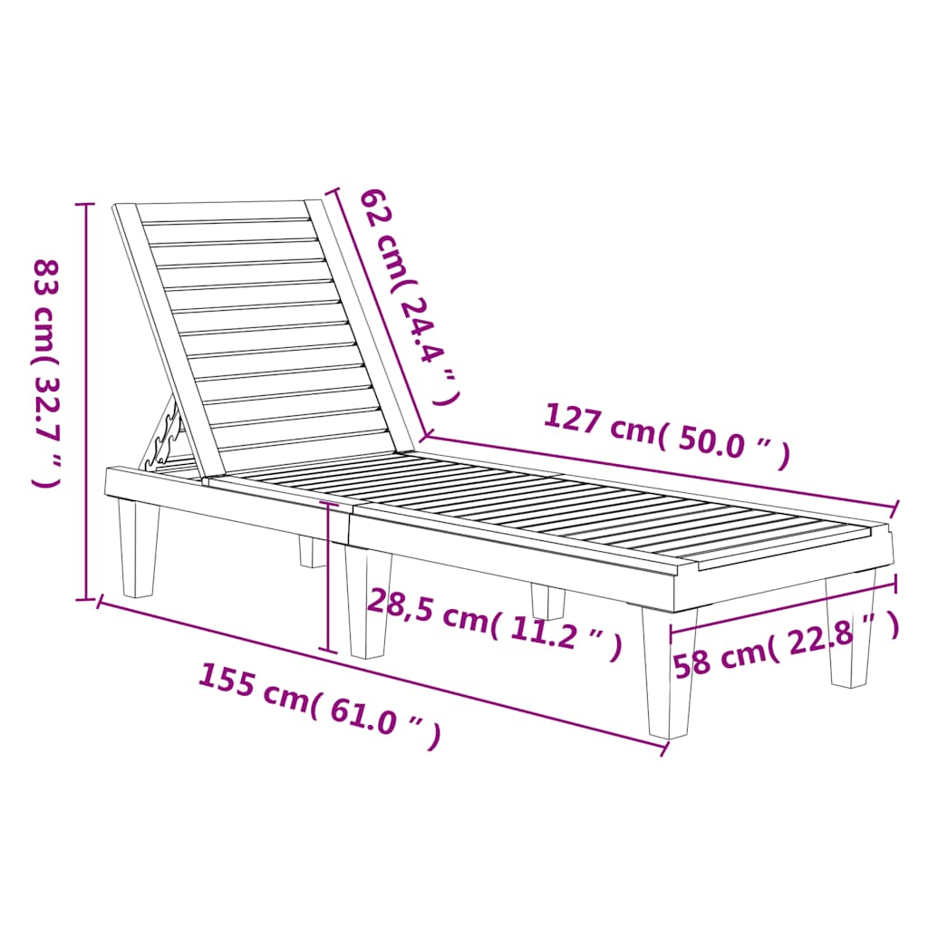 vidaXL Ligbed 155x58x83 cm polypropeen zwart
