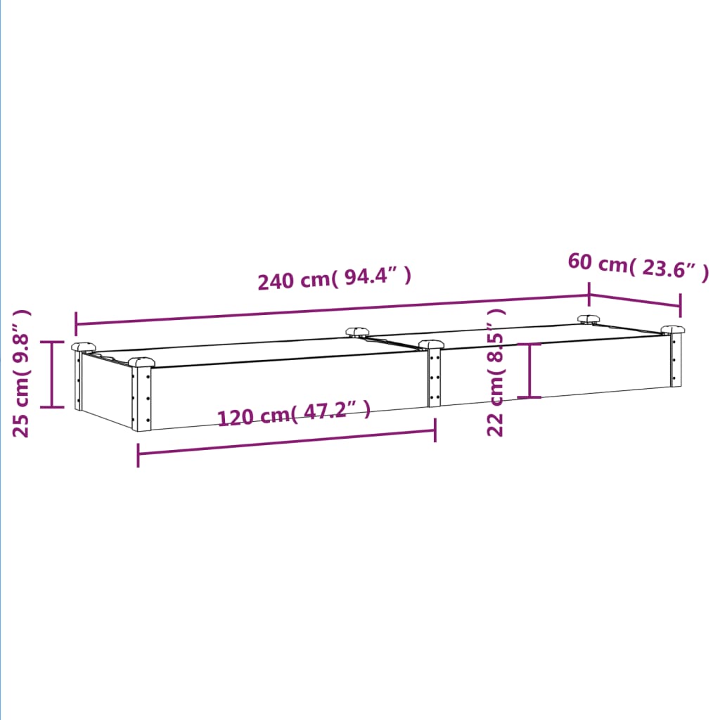 vidaXL Plantenbak verhoogd met voering 120x45x25 cm massief vurenhout