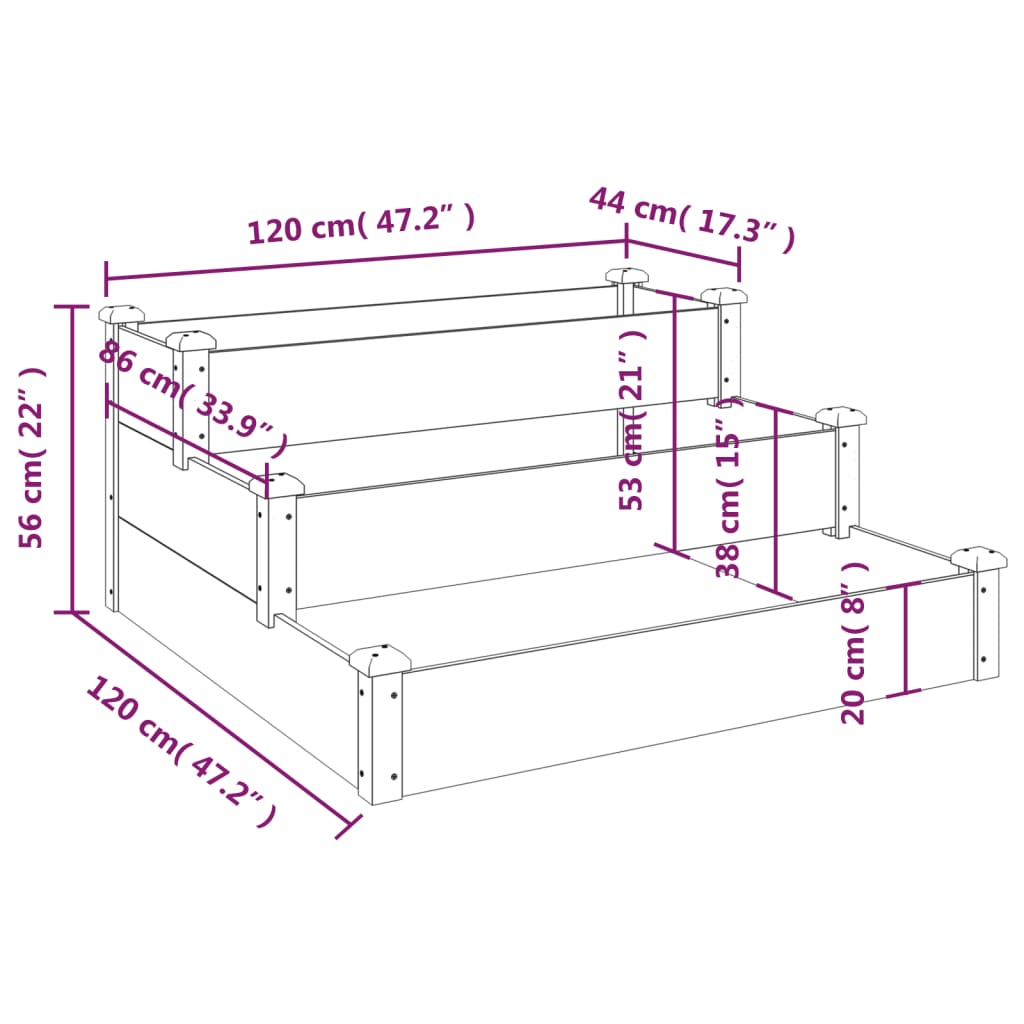 vidaXL Raised Planter with Liner 120x120x56 cm Solid Pinewood