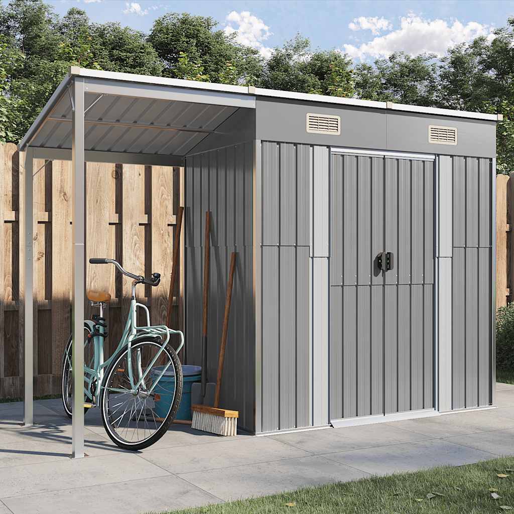 vidaXL Tuinschuur met verlengd dak 277x107x181 cm staal groen