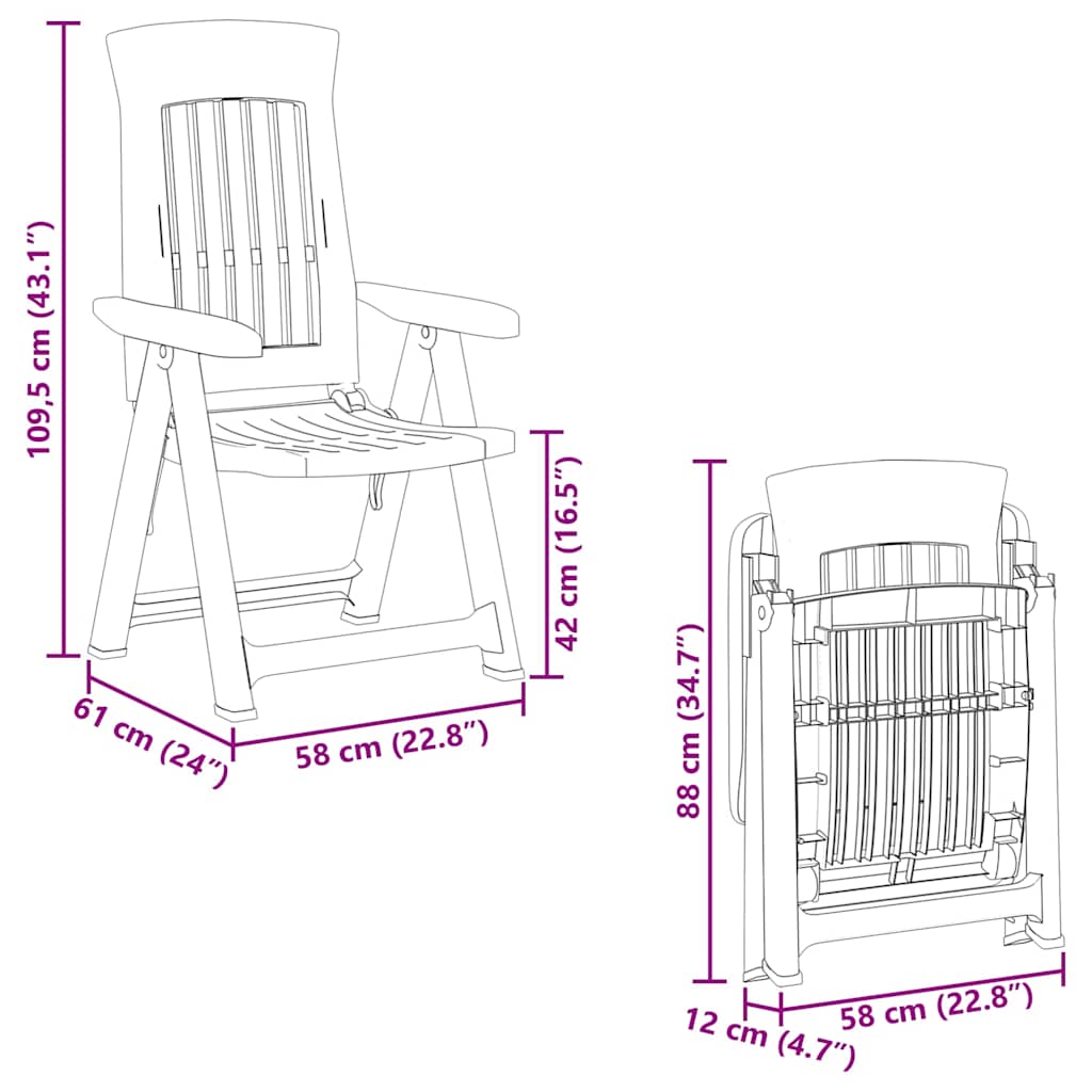 vidaXL Tuinstoelen 2 st verstelbaar PP wit