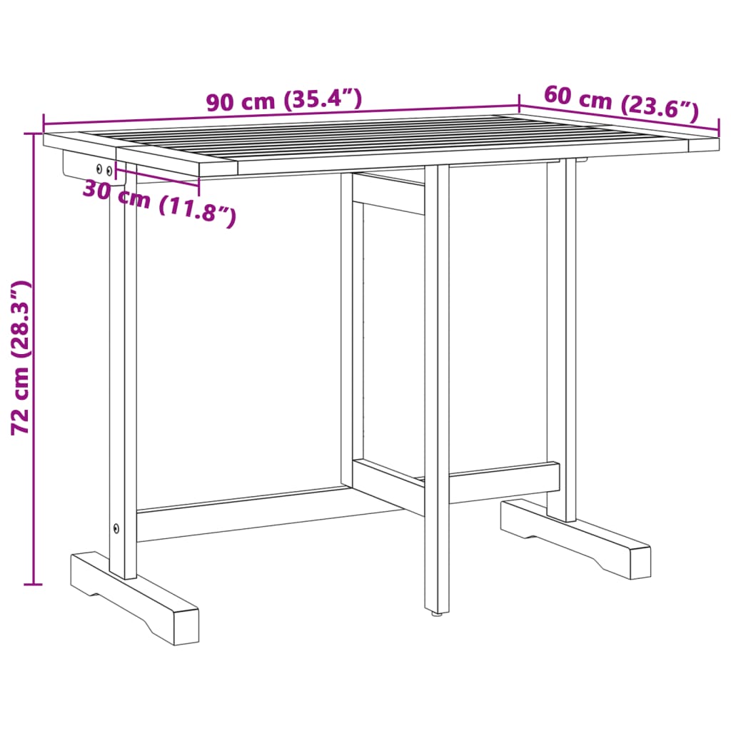 vidaXL Balkontafel inklapbaar 90x60x72 cm massief acaciahout