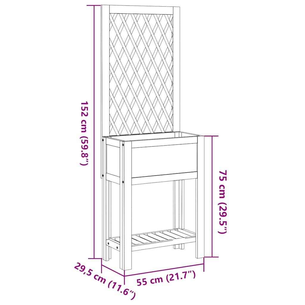 vidaXL Plantenbak met latwerk en schap 55x29,5x152 cm acaciahout