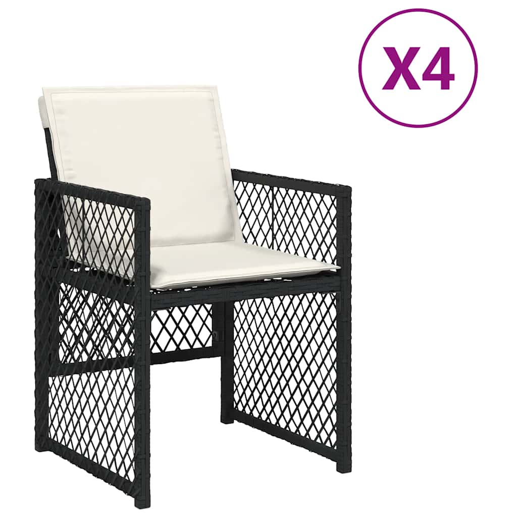 vidaXL Garden Chairs 4 pcs with cushions poly rattan black
