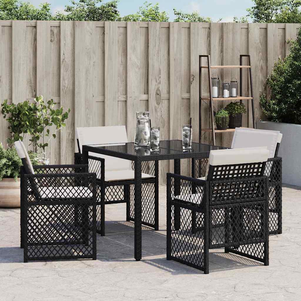 vidaXL Garden Chairs 4 pcs with cushions poly rattan black