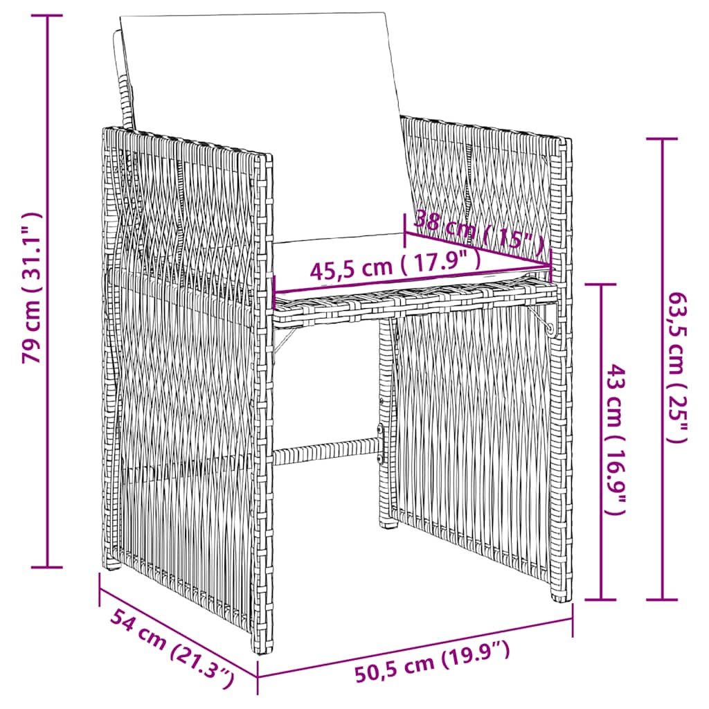 vidaXL Tuinstoelen 4 st met kussens poly rattan zwart