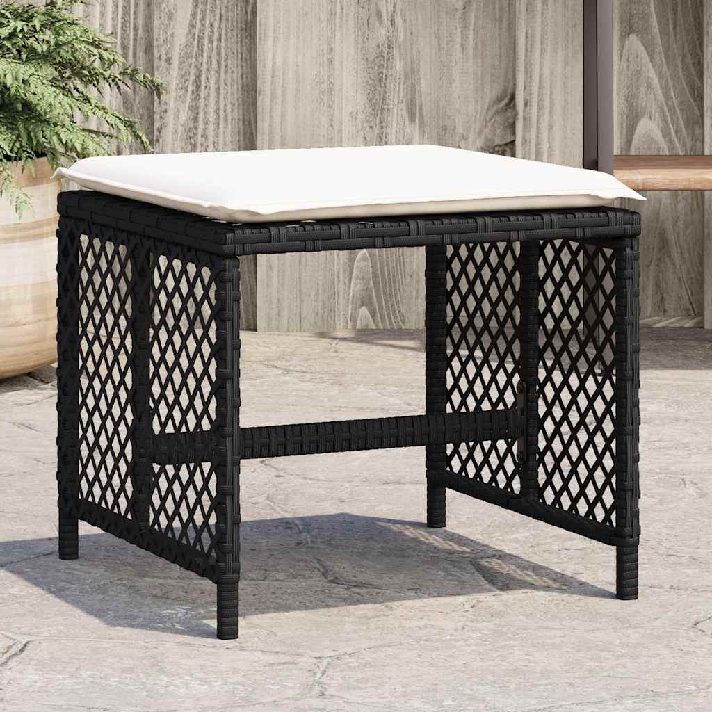 vidaXL Garden Stools 4 pcs with cushions 41x41x36 cm poly rattan black