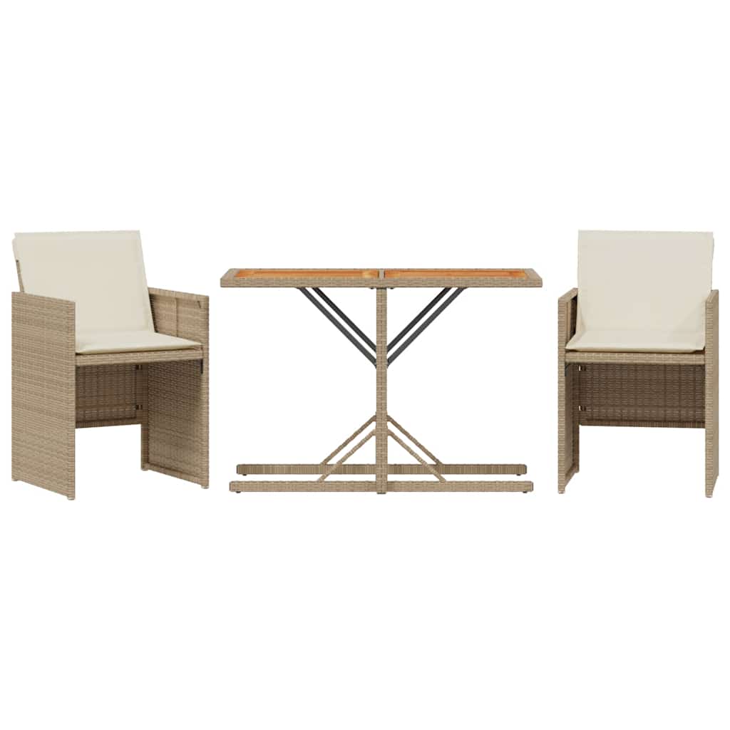 vidaXL 3-delige Bistroset met kussens poly rattan zwart