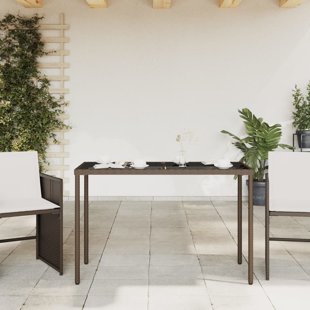 vidaXL Tuintafel met glazen blad 115x54x74 cm poly rattan zwart