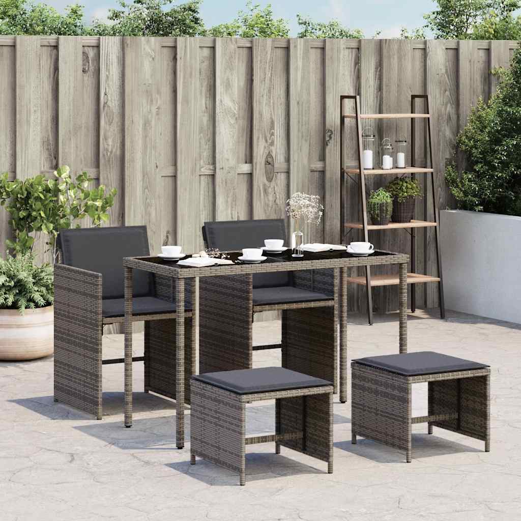 vidaXL 5-delige Tuinset met kussens poly rattan zwart
