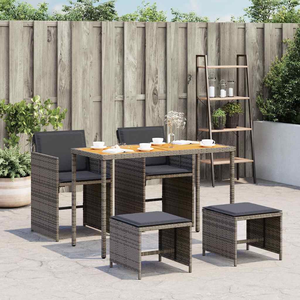 vidaXL 5-delige Tuinset met kussens poly rattan zwart