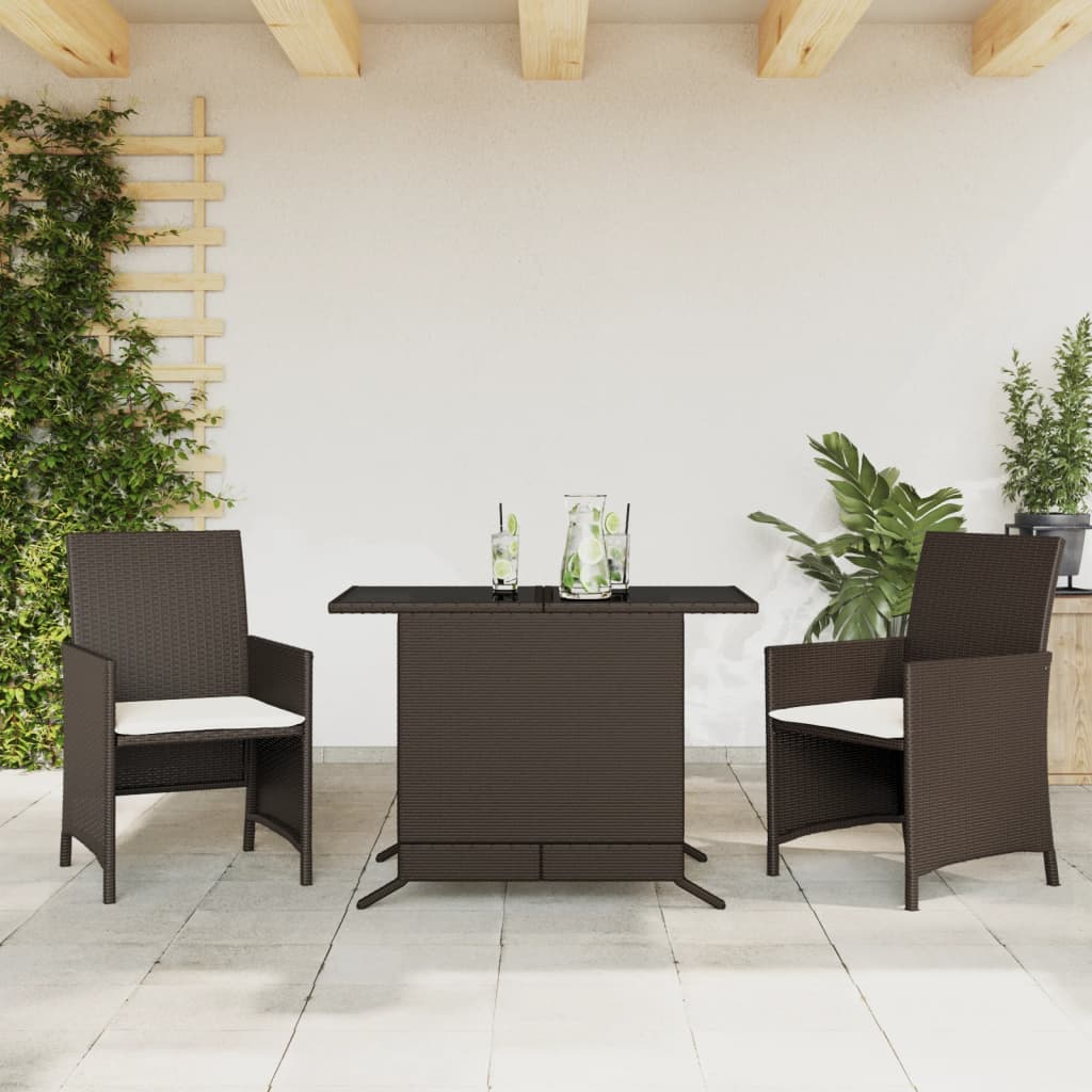 vidaXL 3-delige Bistroset met kussens poly rattan zwart