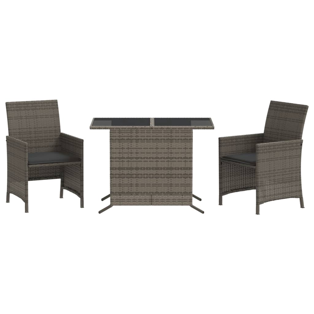 vidaXL 3-delige Bistroset met kussens poly rattan zwart