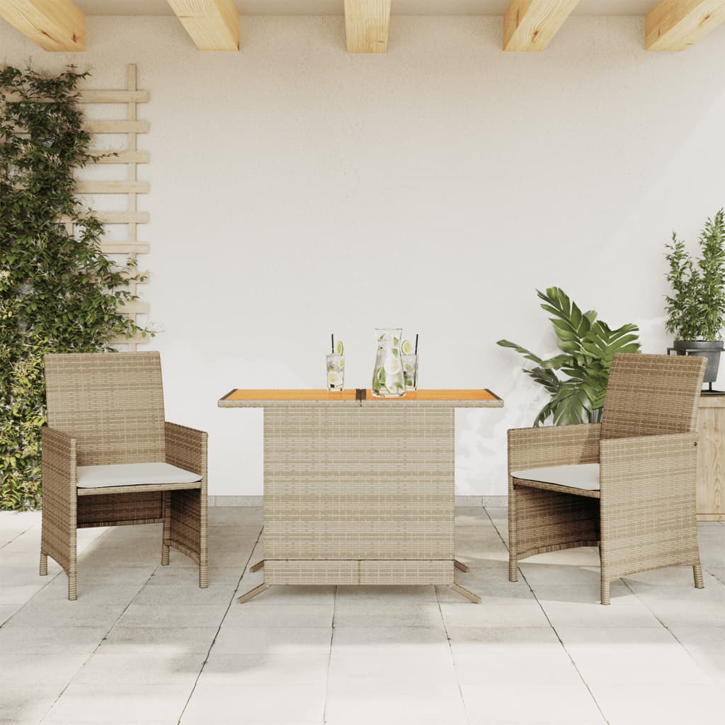 vidaXL 3-delige Bistroset met kussens poly rattan zwart