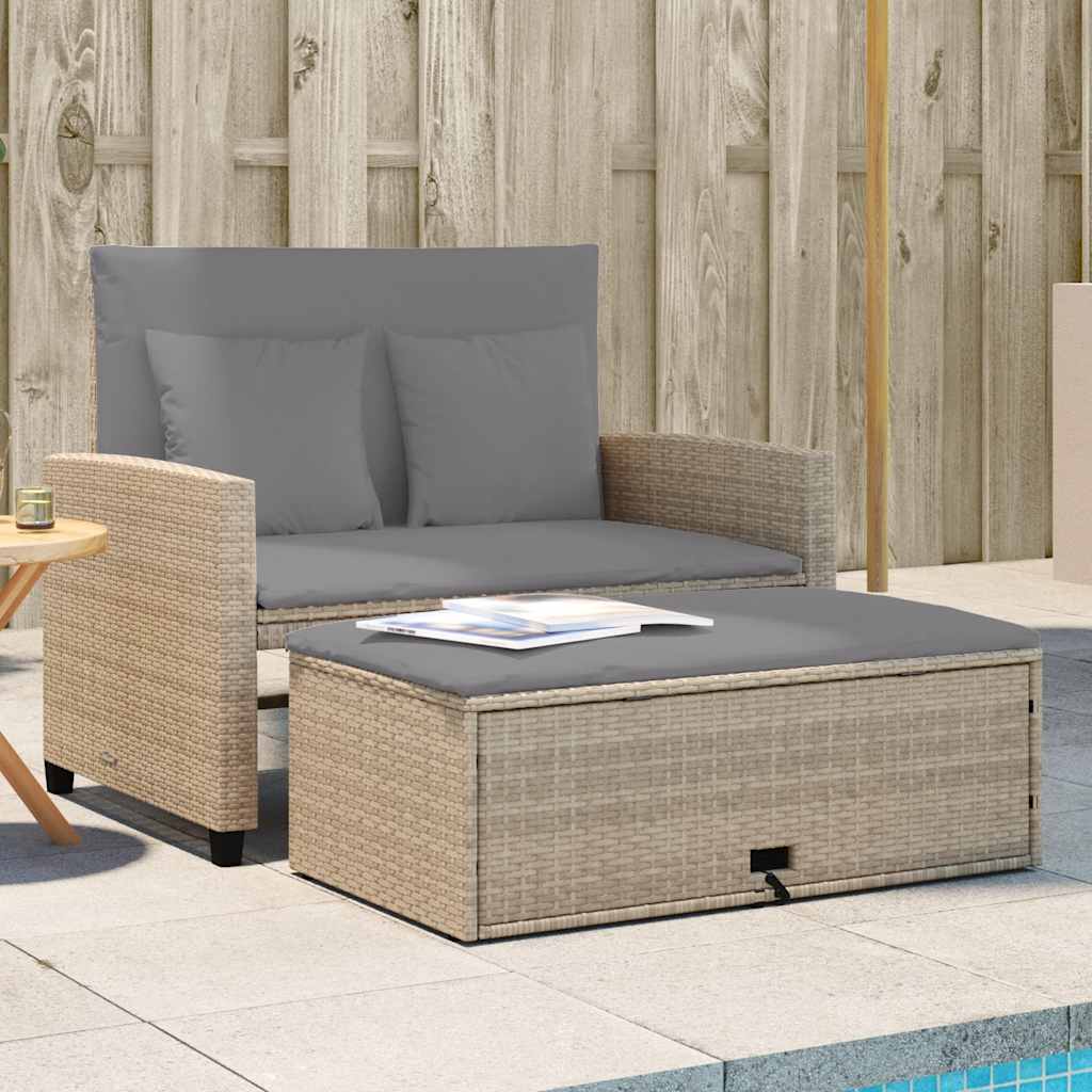 vidaXL Tuinbank 2-zits met kussens poly rattan zwart