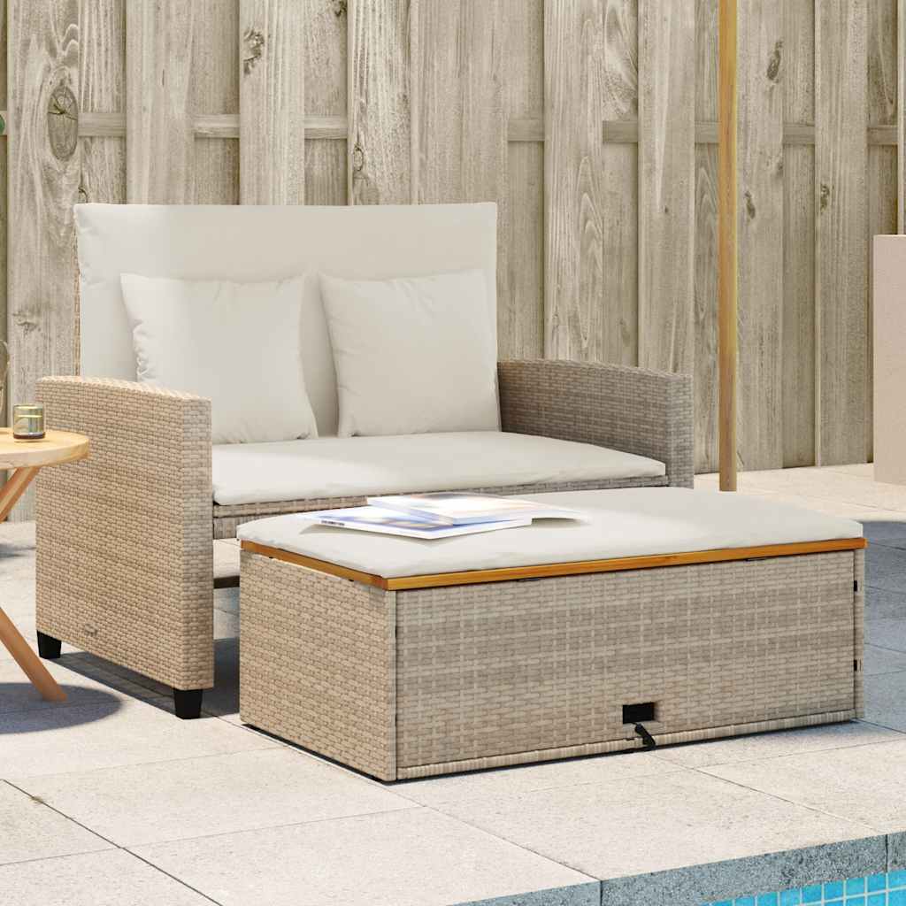 vidaXL Tuinbank 2-zits met kussens poly rattan zwart