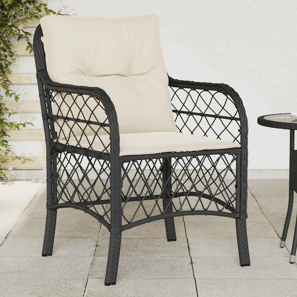 vidaXL Tuinstoelen 2 st met kussens poly rattan zwart