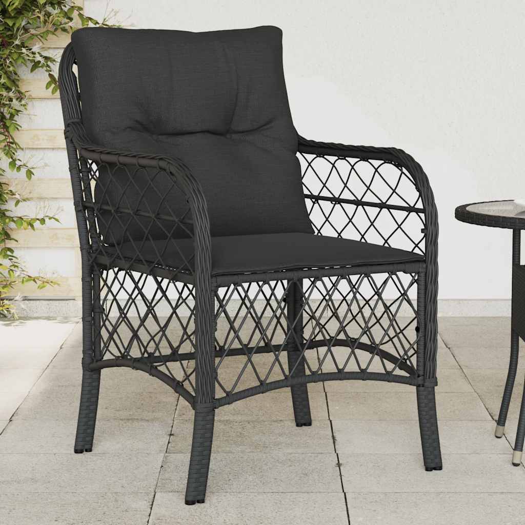 vidaXL Tuinstoelen 2 st met kussens poly rattan zwart