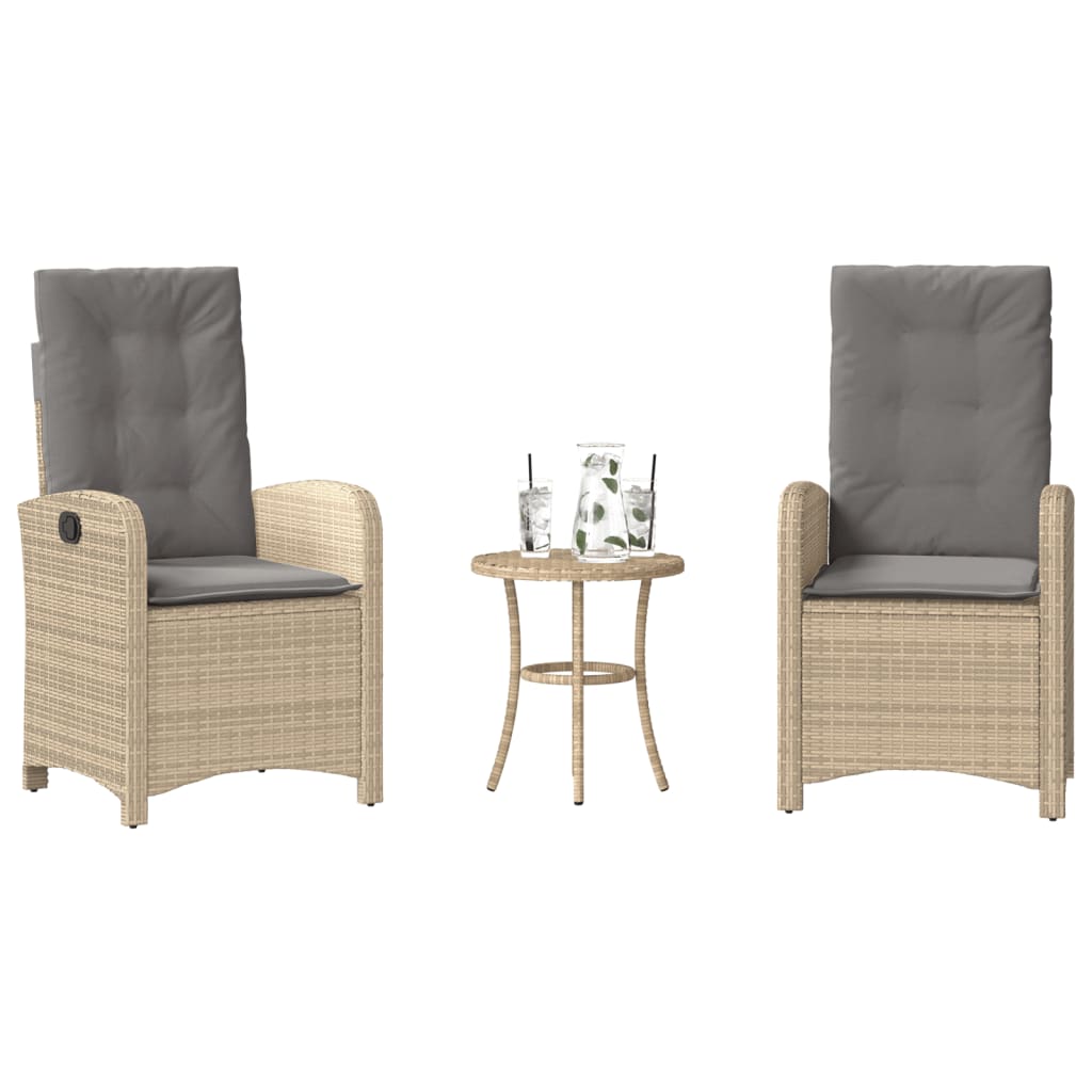 vidaXL 3-delige Bistroset met kussens poly rattan zwart