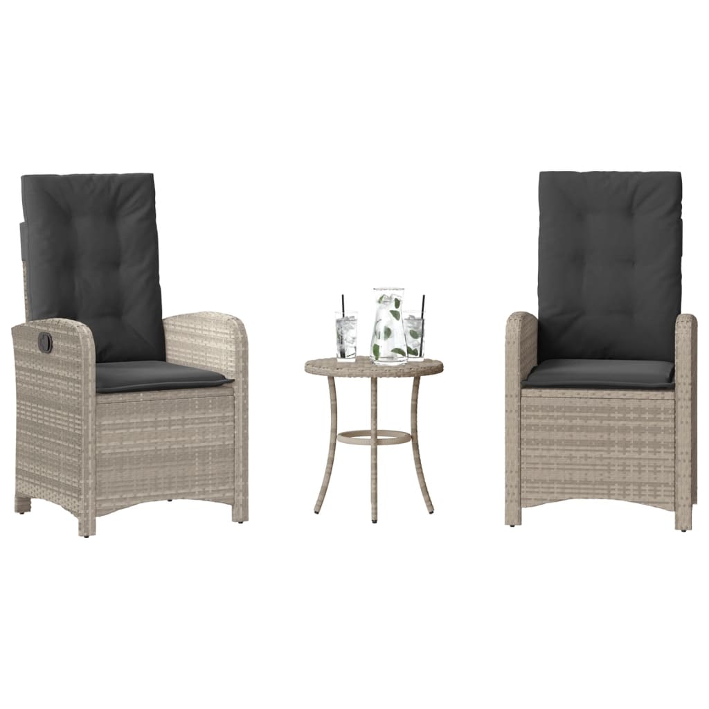 vidaXL 3-delige Bistroset met kussens poly rattan zwart