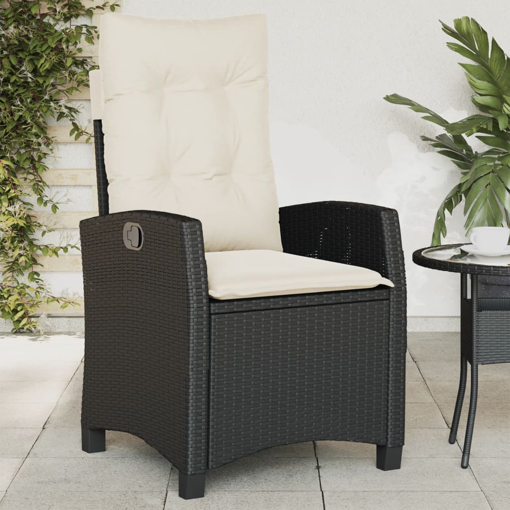 vidaXL Tuinstoel verstelbaar met kussens poly rattan zwart