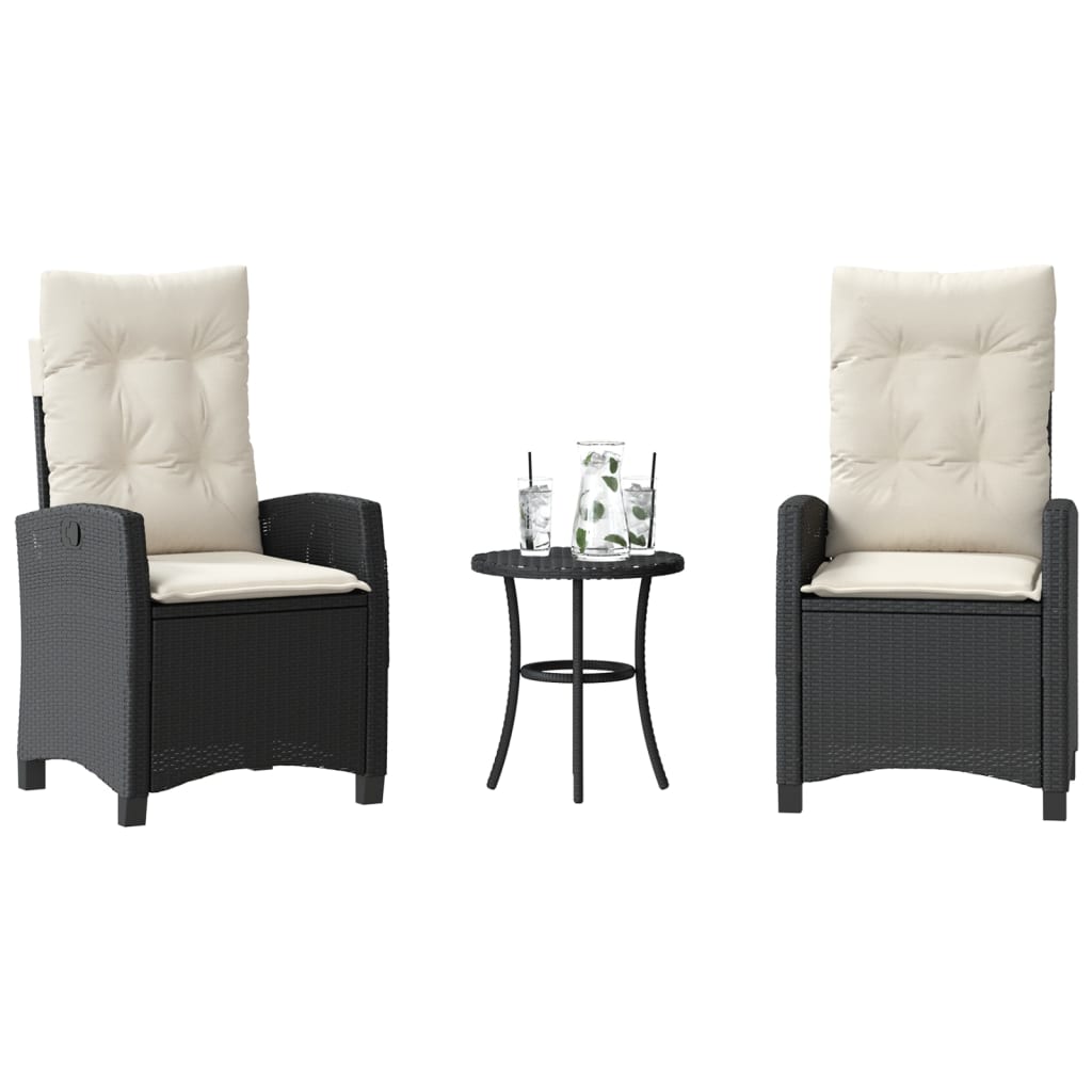 vidaXL 3-delige Bistroset met kussens poly rattan zwart