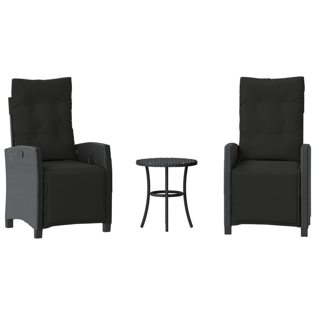 vidaXL 3-delige Bistroset met kussens poly rattan zwart