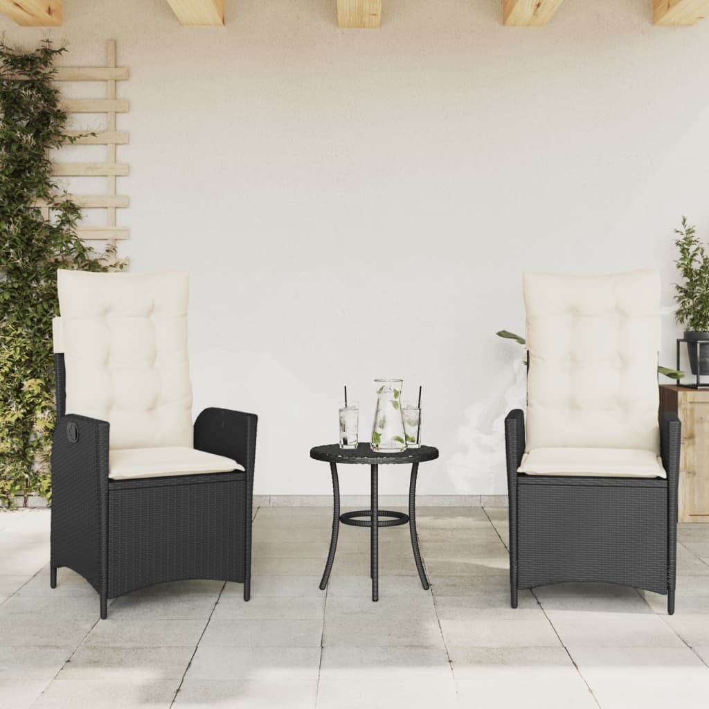 vidaXL Tuinstoel verstelbaar met kussens poly rattan zwart