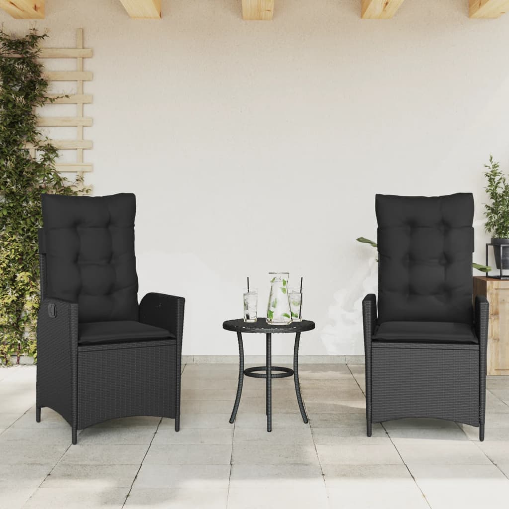 vidaXL Tuinstoel verstelbaar met kussens poly rattan zwart