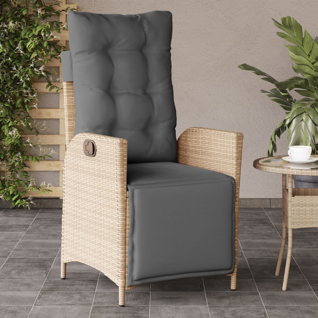 vidaXL Tuinstoel verstelbaar met kussens poly rattan zwart