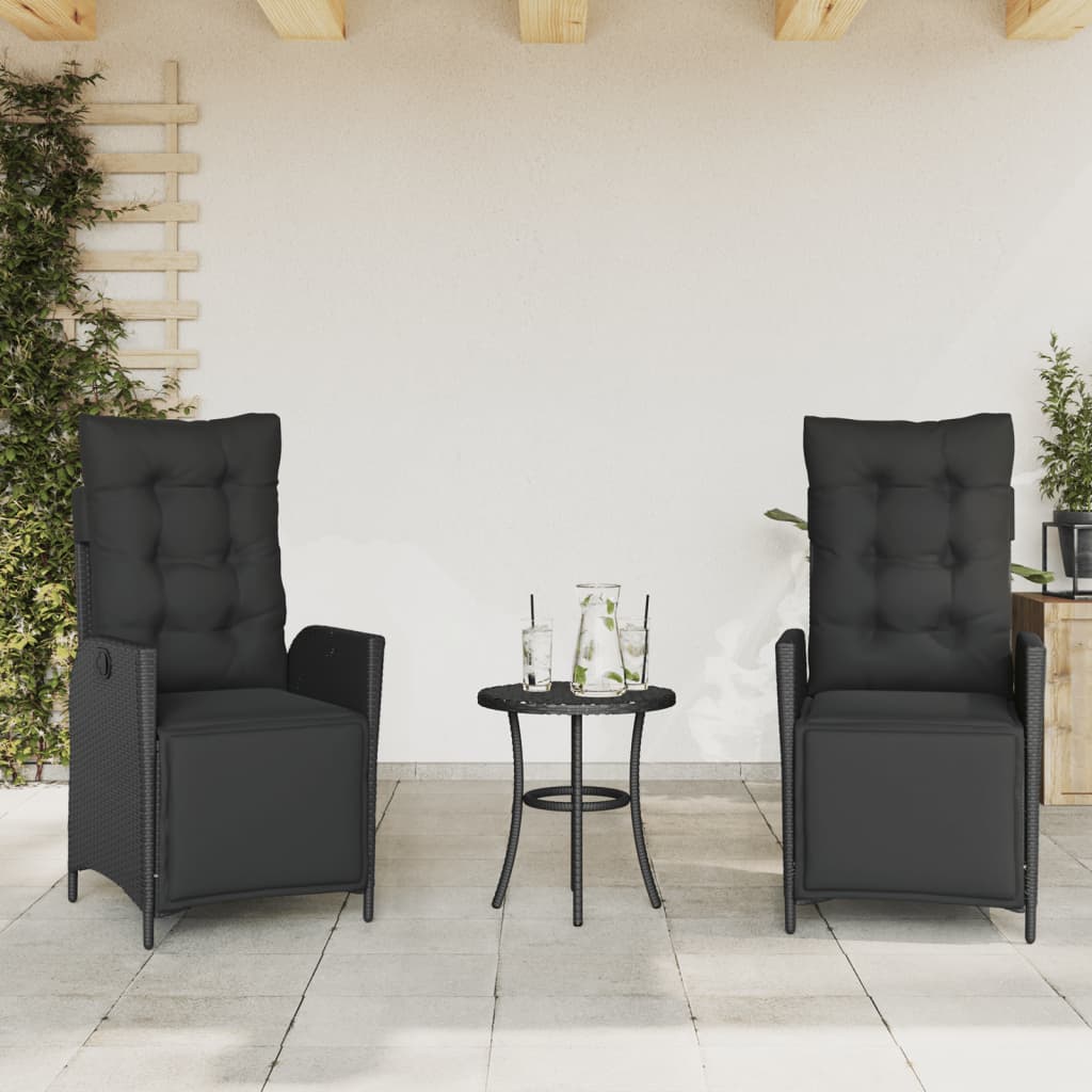 vidaXL Tuinstoel verstelbaar met kussens poly rattan zwart