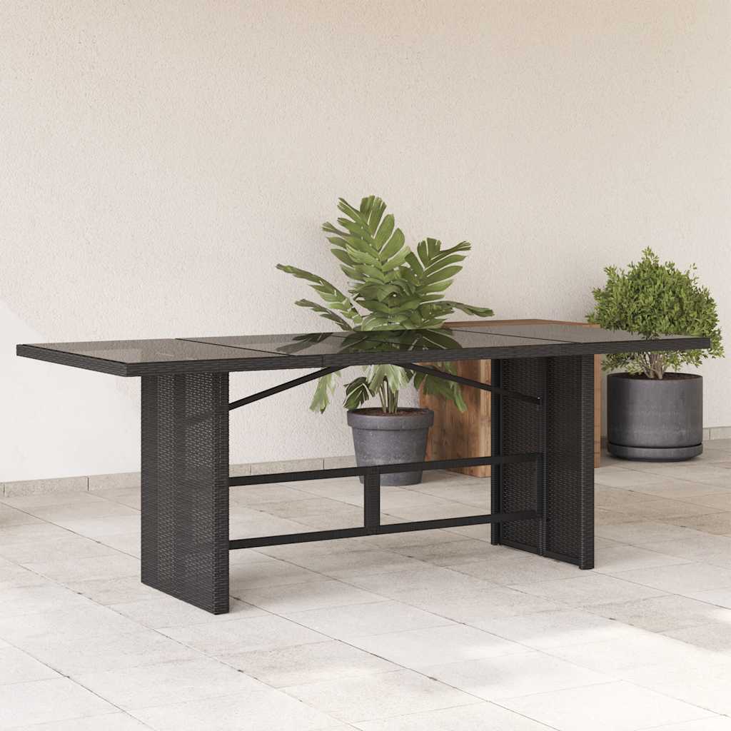 vidaXL Garden Table with Glass Top 190x80x74 cm Poly Rattan Black