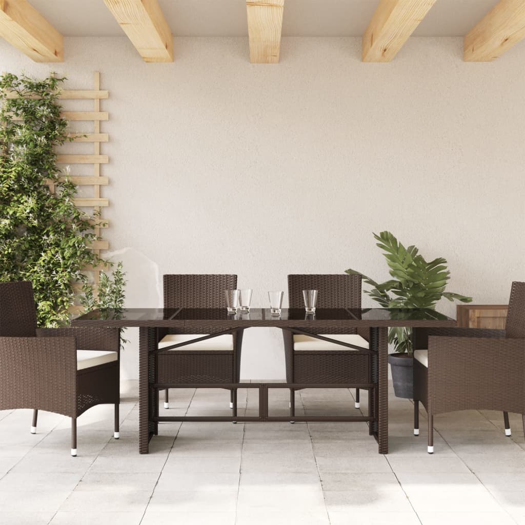 vidaXL Garden Table with Glass Top 190x80x74 cm Poly Rattan Black
