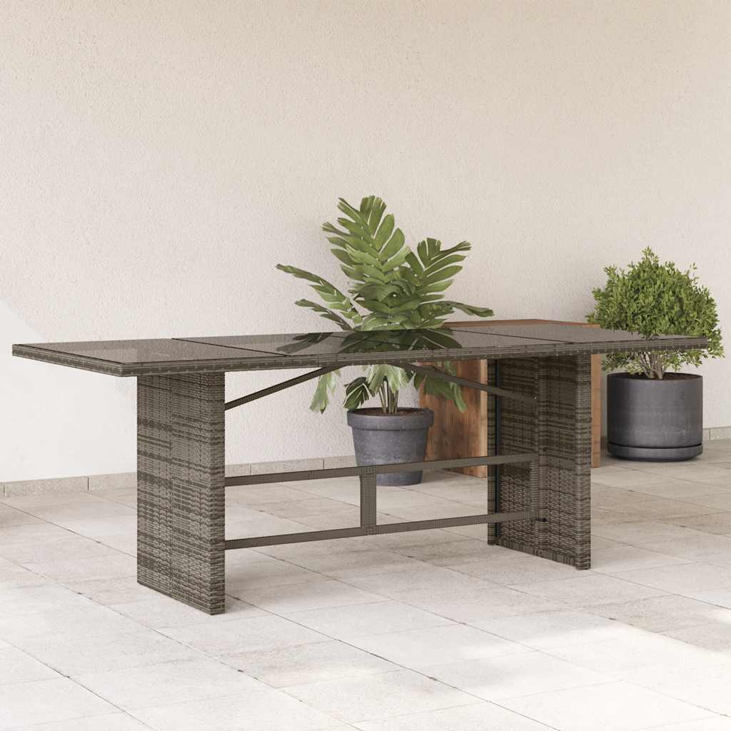 vidaXL Garden Table with Glass Top 190x80x74 cm Poly Rattan Black