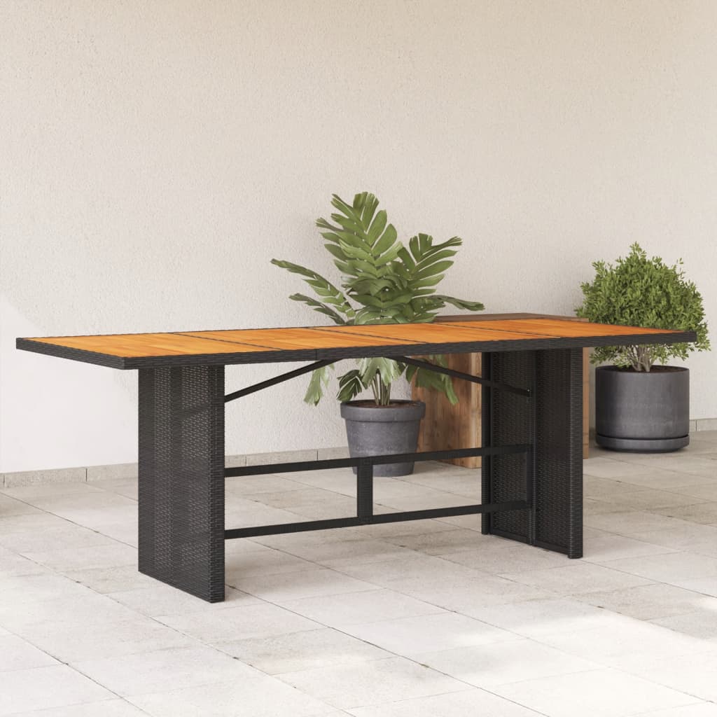 vidaXL Garden Table with Glass Top 190x80x74 cm Poly Rattan Black