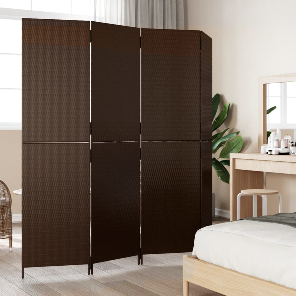 vidaXL Kamerscherm 3 panelen poly rattan zwart